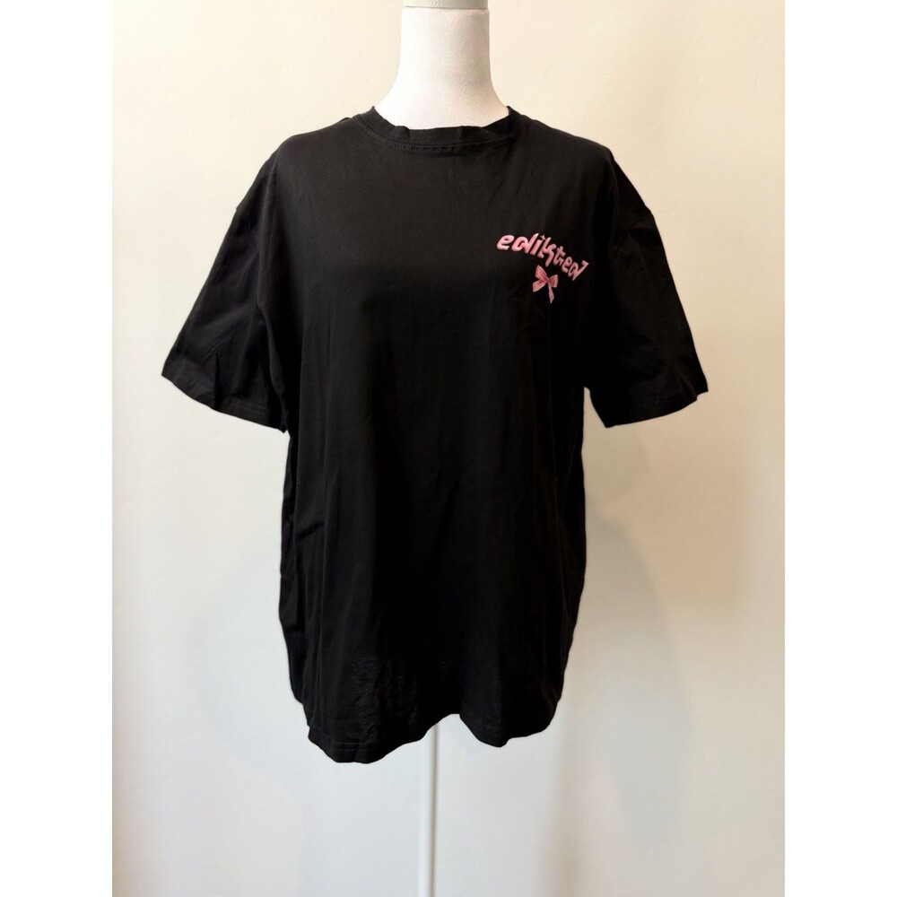 Edikted Graphic T Shirt Oversized Black Pink Bow Tee Short Sleeve OS NWT